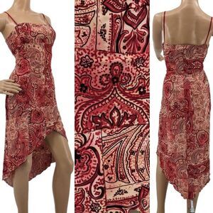 Vintage 90s y2k City Triangles Midi Dress Red Paisley Whimsigoth Fairycore L